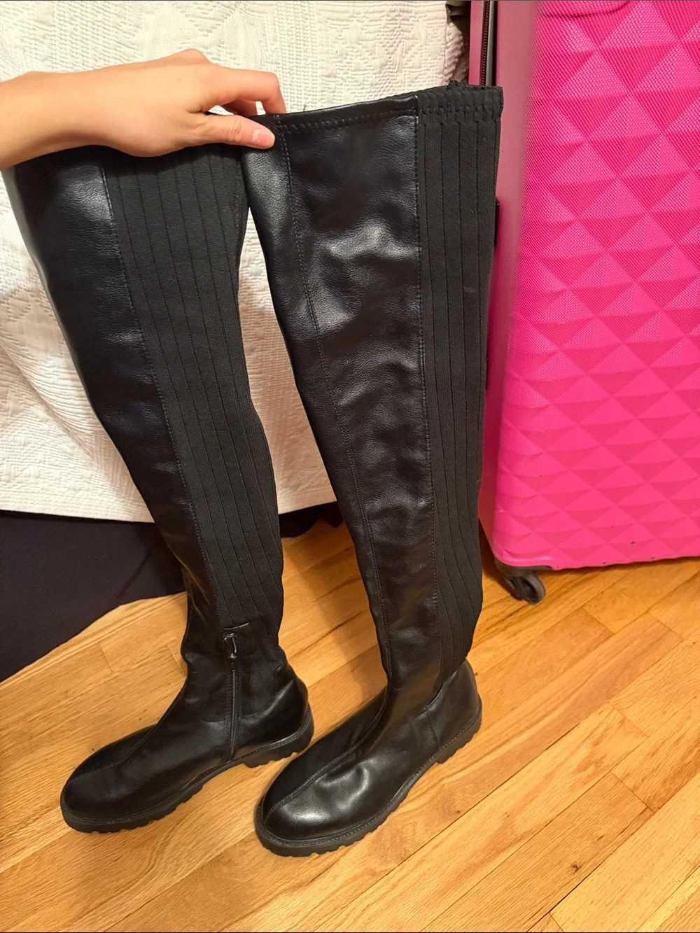 ASOS Black Over-the-Knee Ribbed Panel Boots